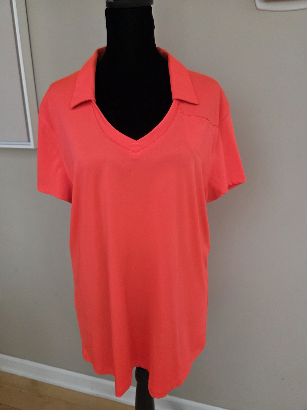 PGA Tour Women's Short-Sleeve V-Neck Golf Polo in Neon Coral
